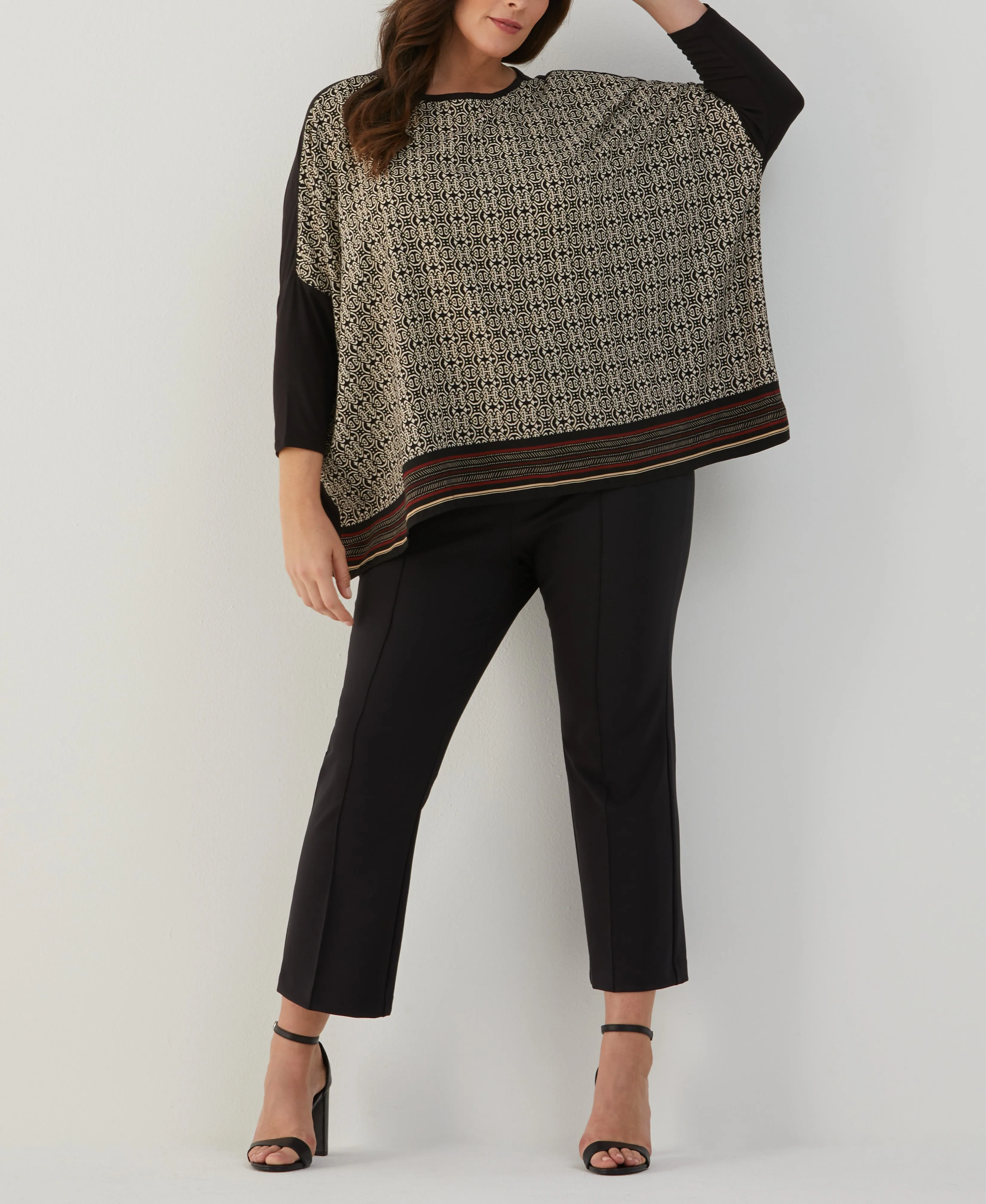 Plus Size Medallion Print Knit Woven Top