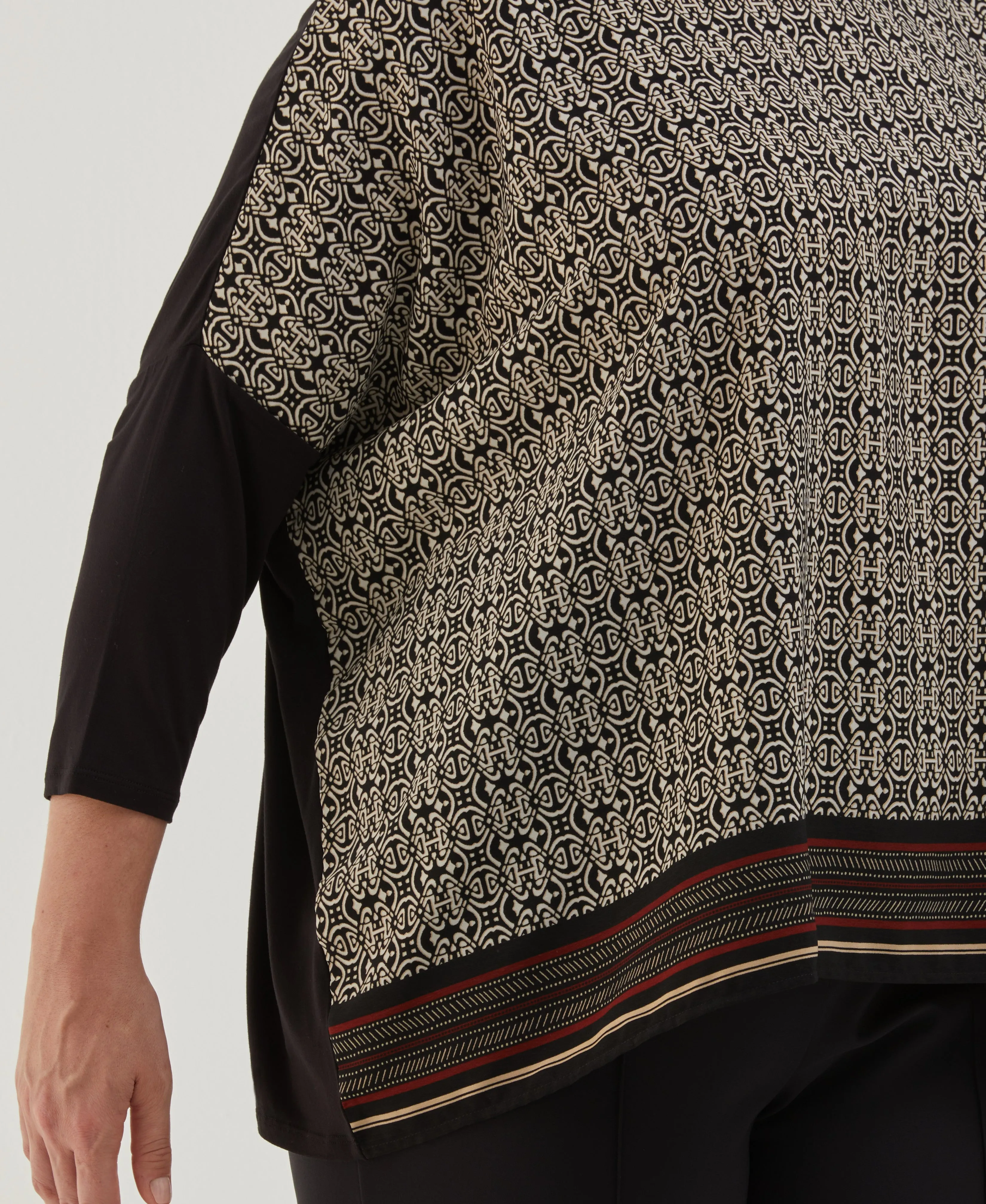 Plus Size Medallion Print Knit Woven Top