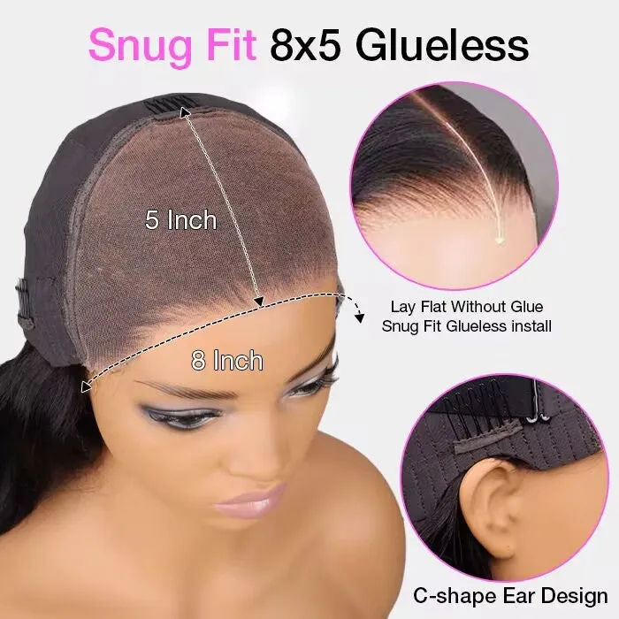 Pre-Cut HD Lace 8x5 Pre Bleached Curly Human Hair Wigs Put on and Go Glueless Wig Super Secure