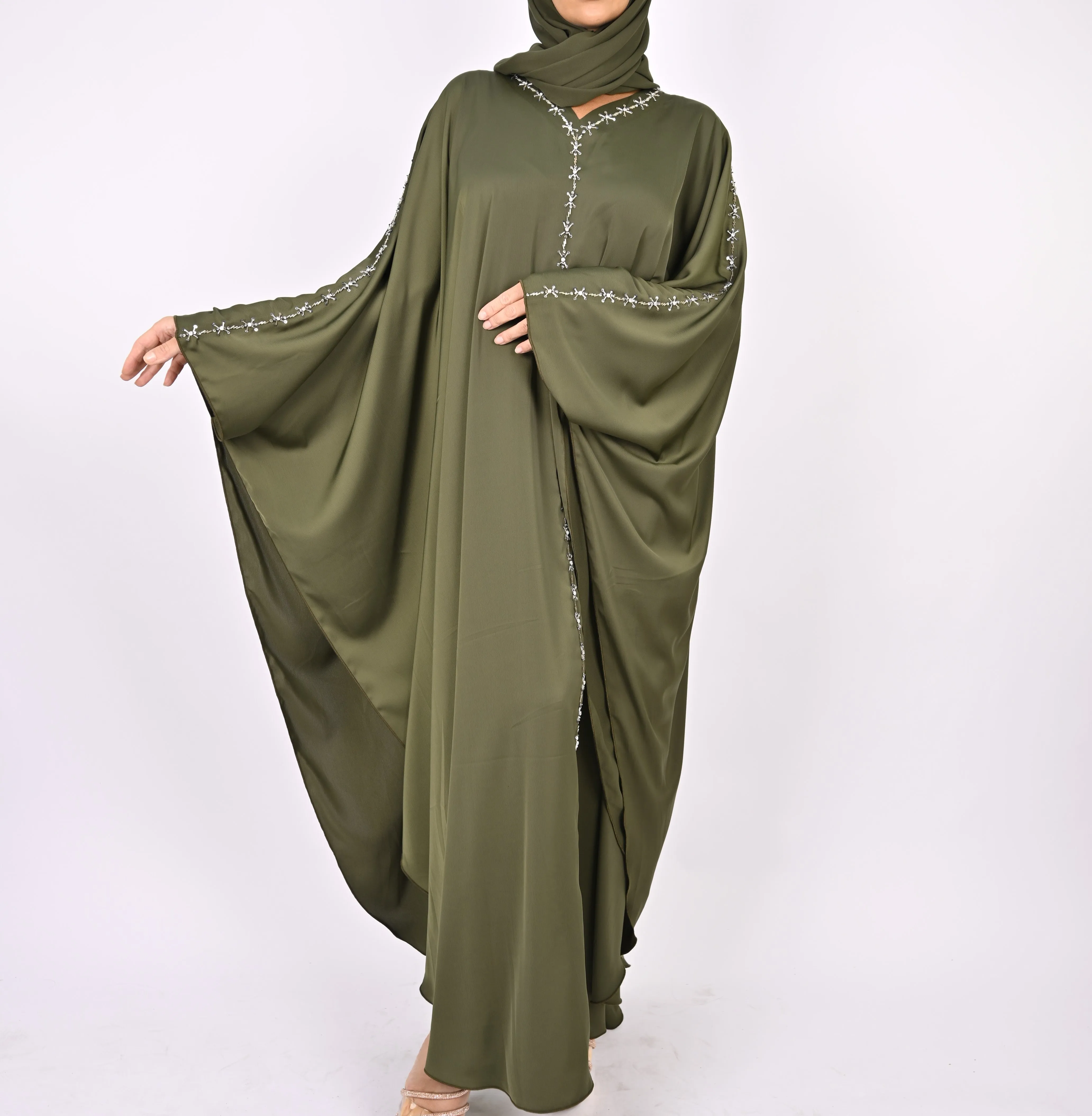 Premium Crepe Farasha With Embroidery - Green