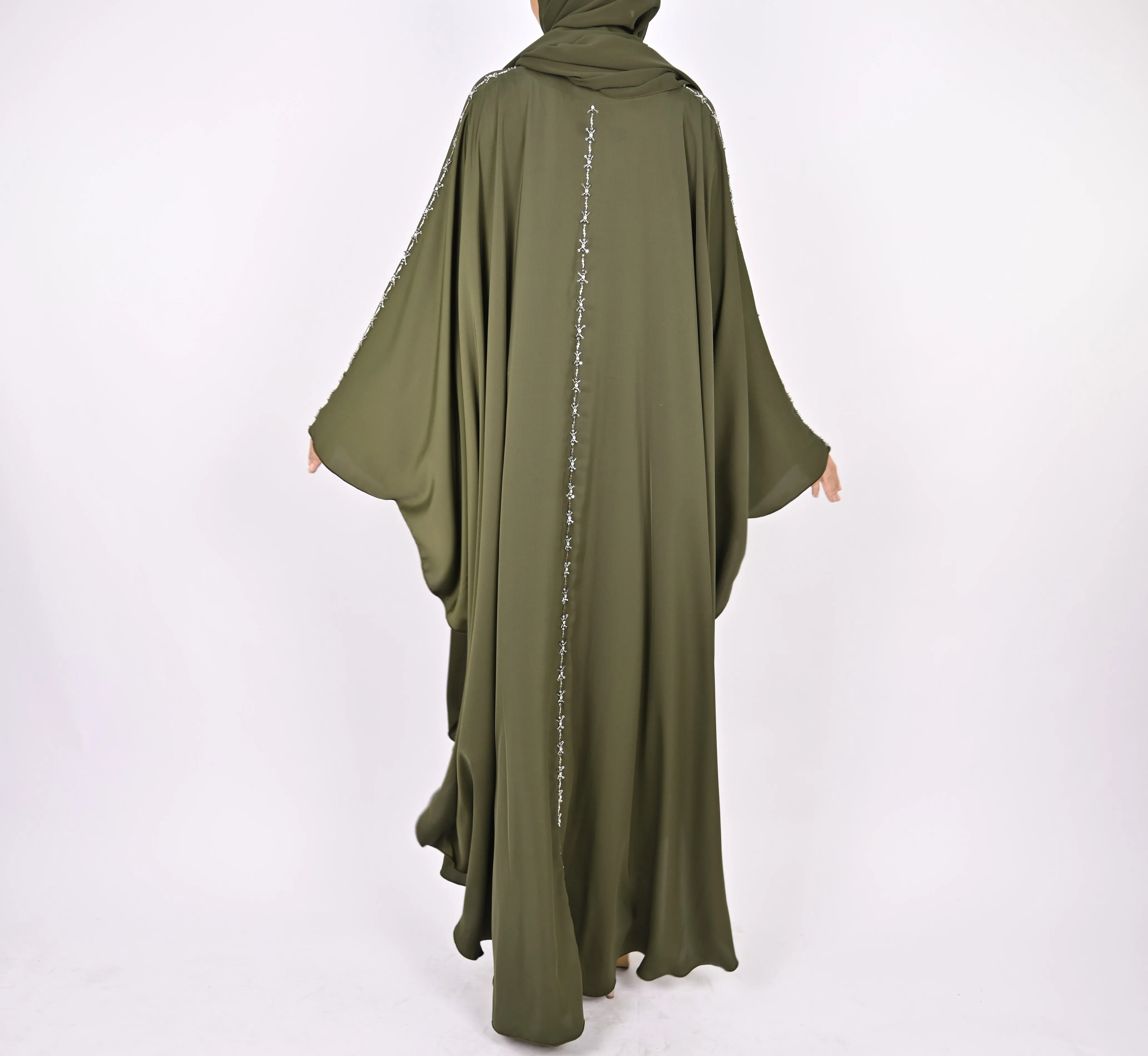 Premium Crepe Farasha With Embroidery - Green
