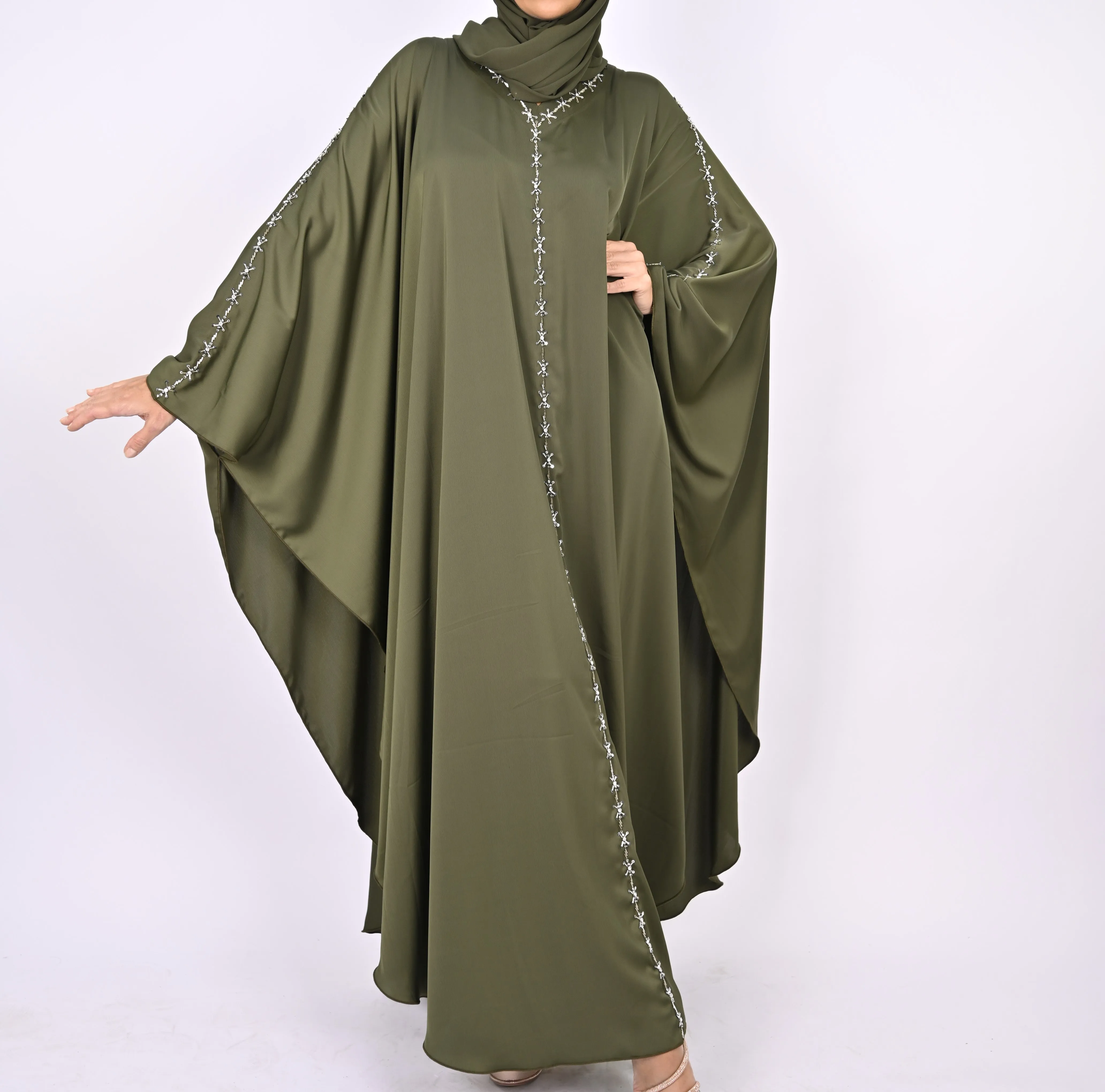 Premium Crepe Farasha With Embroidery - Green