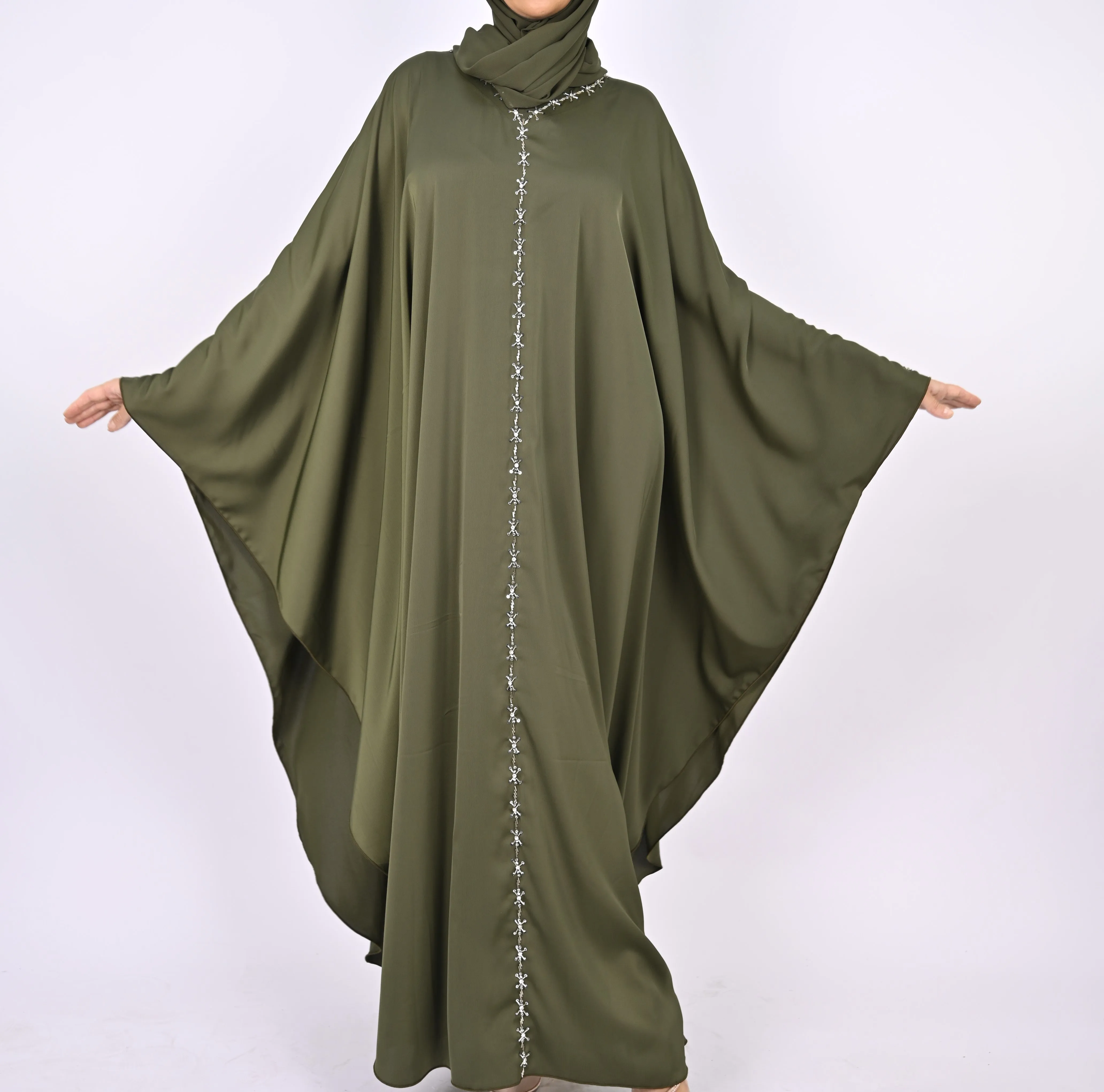 Premium Crepe Farasha With Embroidery - Green