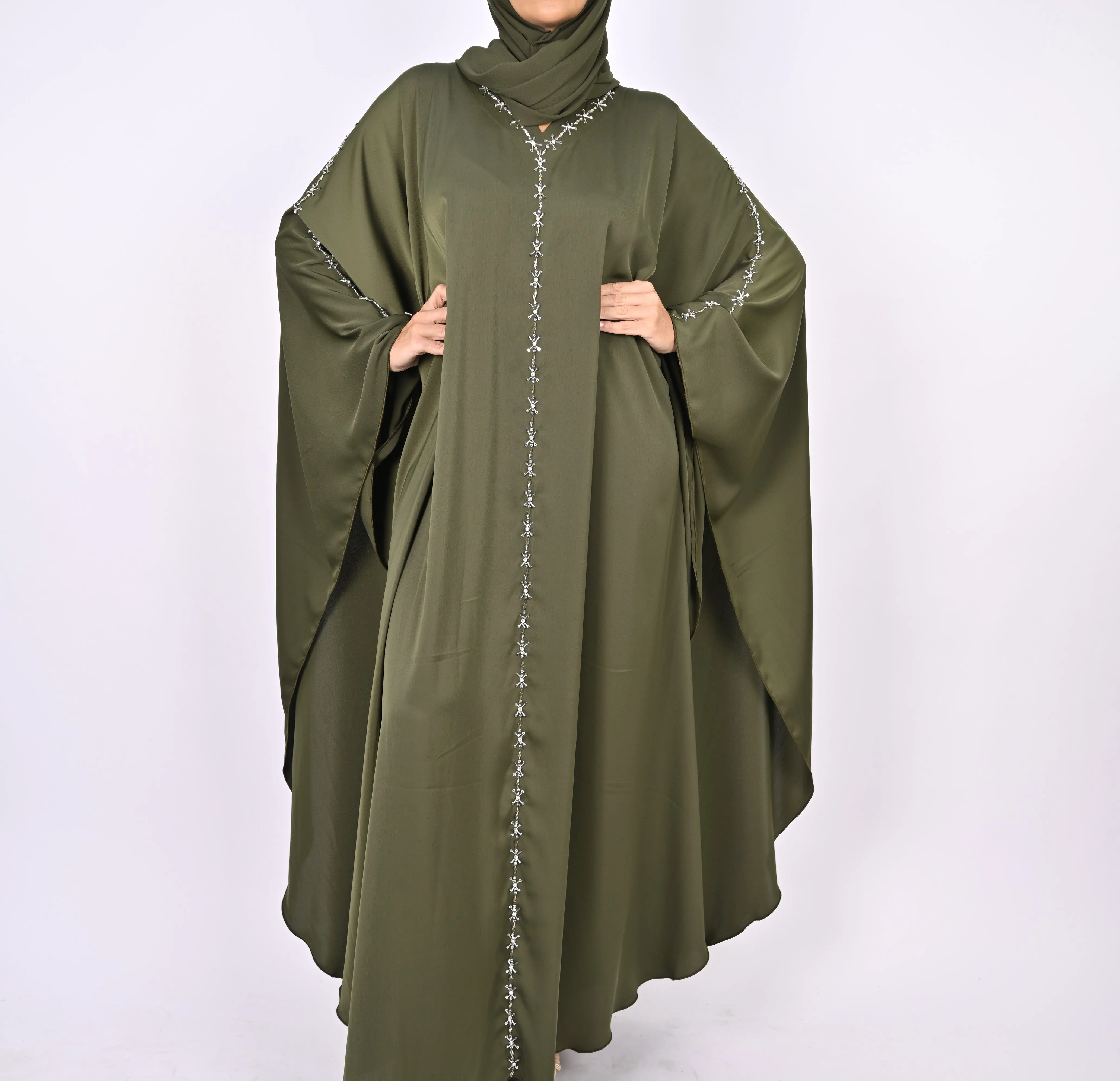 Premium Crepe Farasha With Embroidery - Green