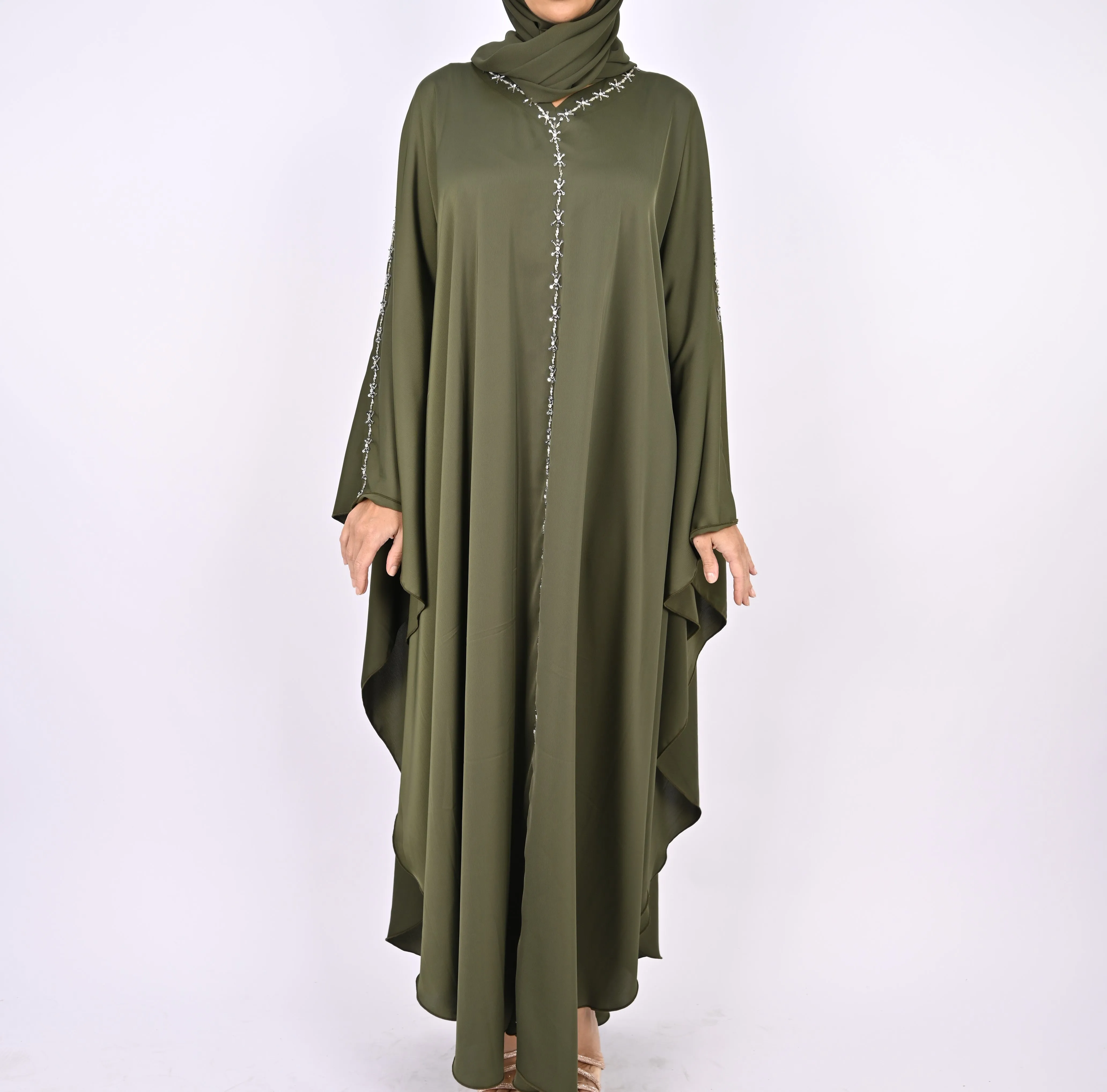 Premium Crepe Farasha With Embroidery - Green