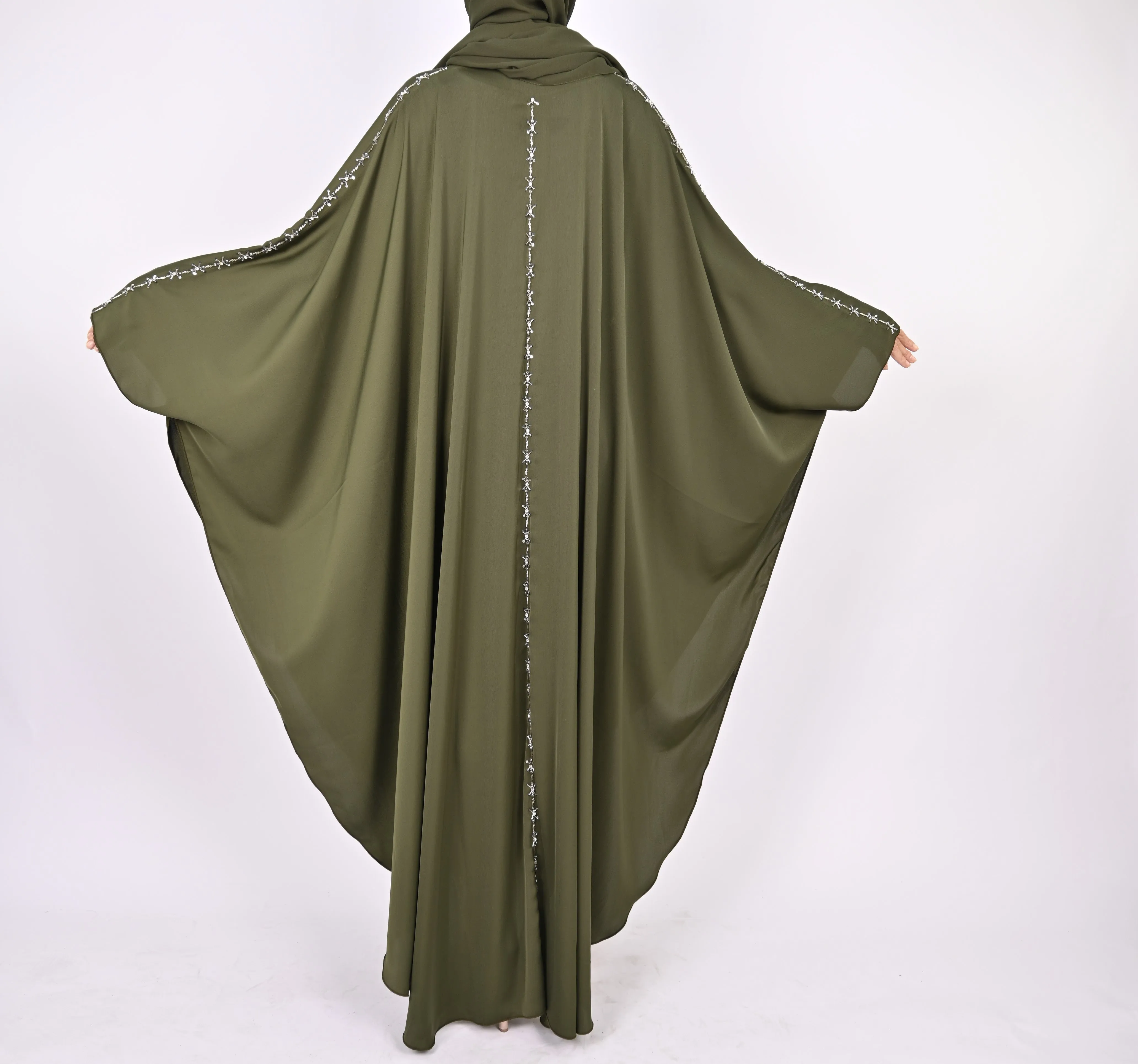 Premium Crepe Farasha With Embroidery - Green
