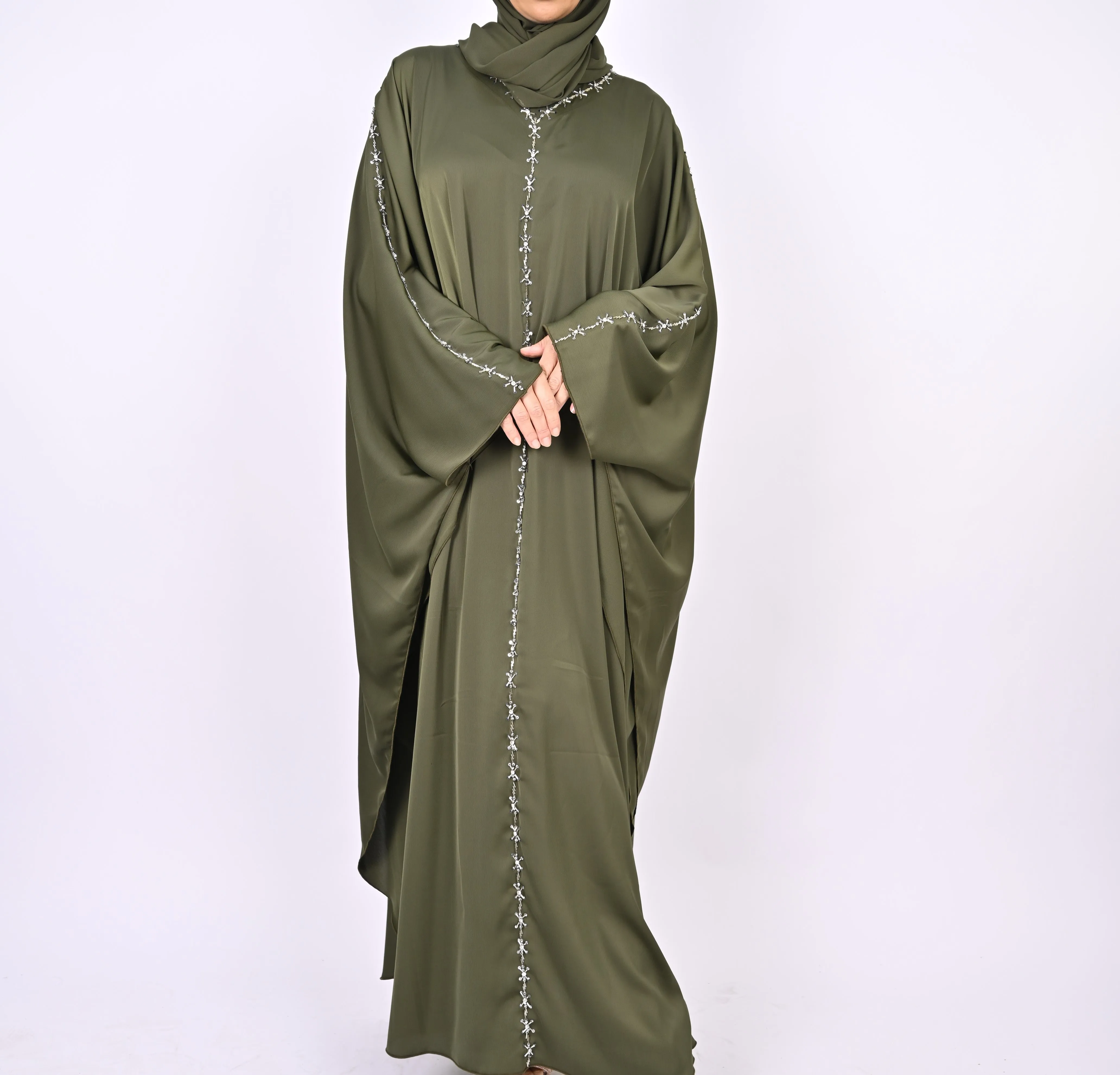 Premium Crepe Farasha With Embroidery - Green