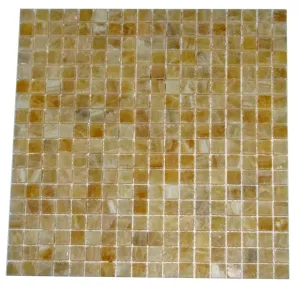 Premium Quality Honey Onyx 5/8 x 5/8 Polished Mosaics Meshed on 12" X 12" Sheet for Backsplash, Shower Walls, Bathroom Floors