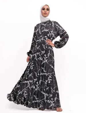 Printed Satin Pleat Maxi - Floral Black