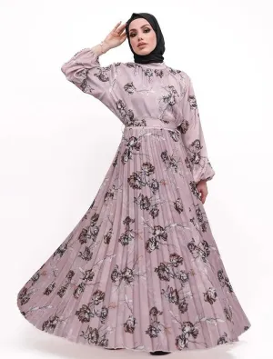 Printed Satin Pleat Maxi - Floral Mauve