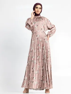 Printed Satin Pleat Maxi - Floral Pink