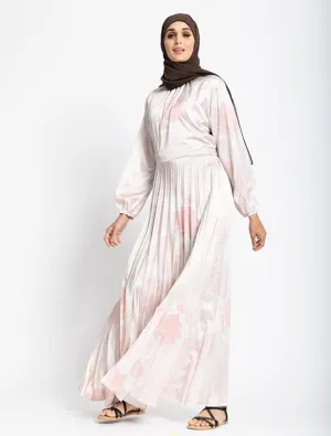 Printed Satin Pleat Maxi - Floral White