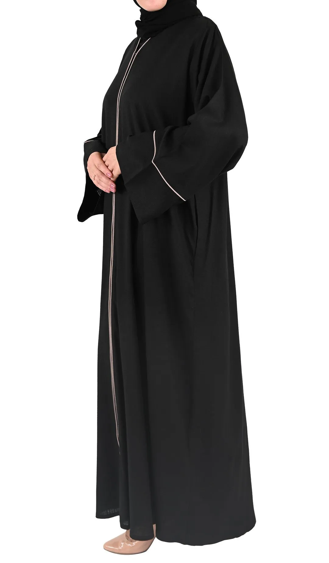 Pure Soft Premium Linen Abaya with Contrast Piping - Black