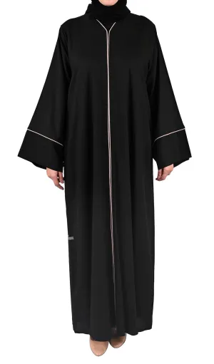 Pure Soft Premium Linen Abaya with Contrast Piping - Black
