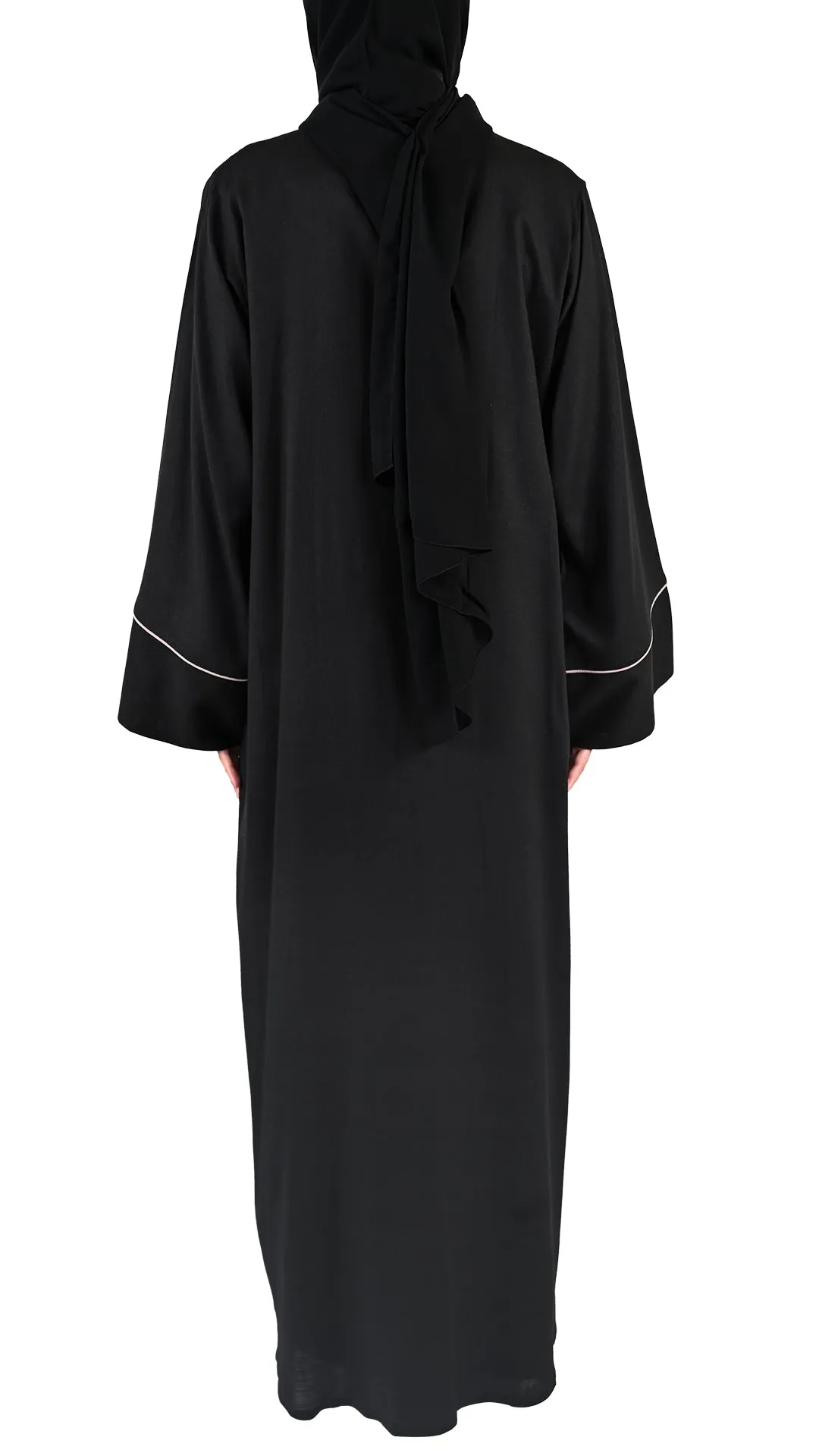 Pure Soft Premium Linen Abaya with Contrast Piping - Black