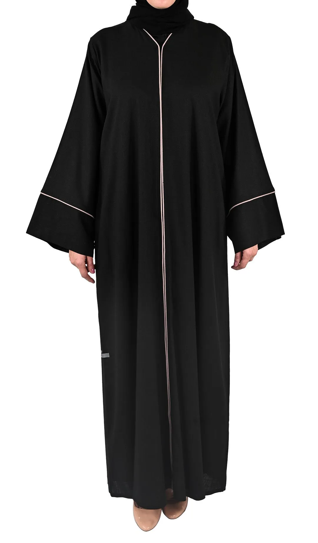 Pure Soft Premium Linen Abaya with Contrast Piping - Black