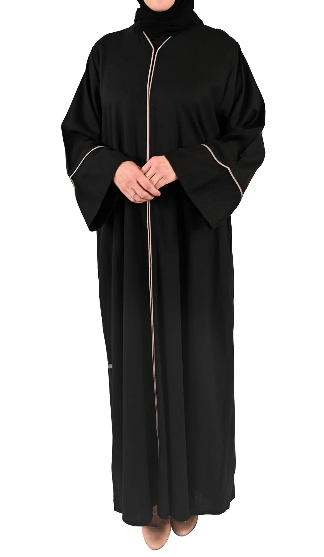 Pure Soft Premium Linen Abaya with Contrast Piping - Black