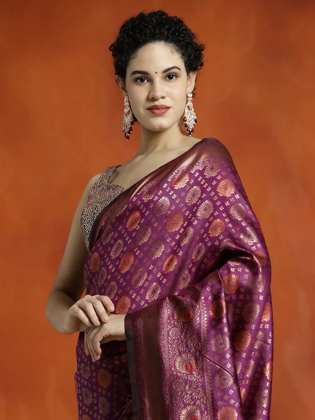 Purple Silk Banarasi Zari Woven Party Wear Saree
