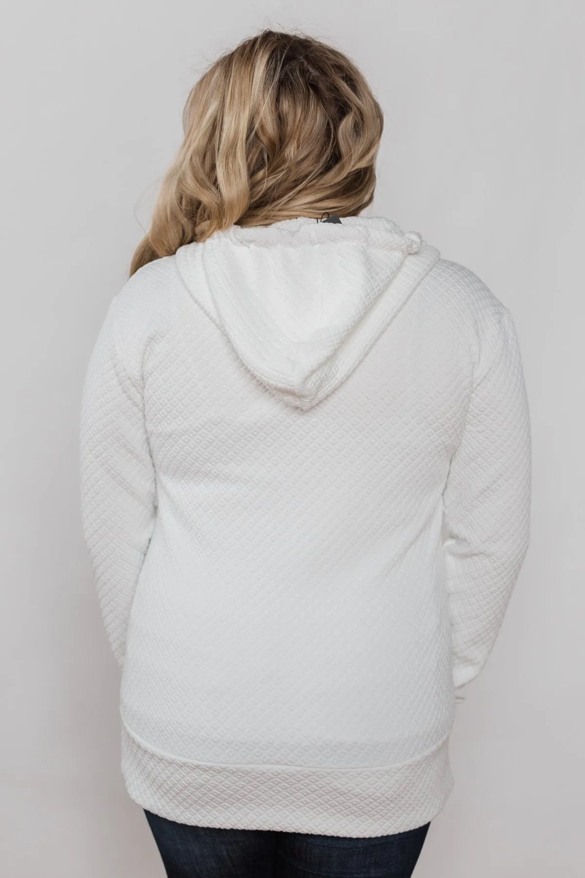 Quilted Half-Zip Ampersand Hoodie- White & Coral