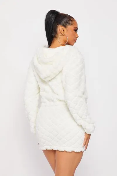 Quilted Hoodie and Skirt Set - Ivory -