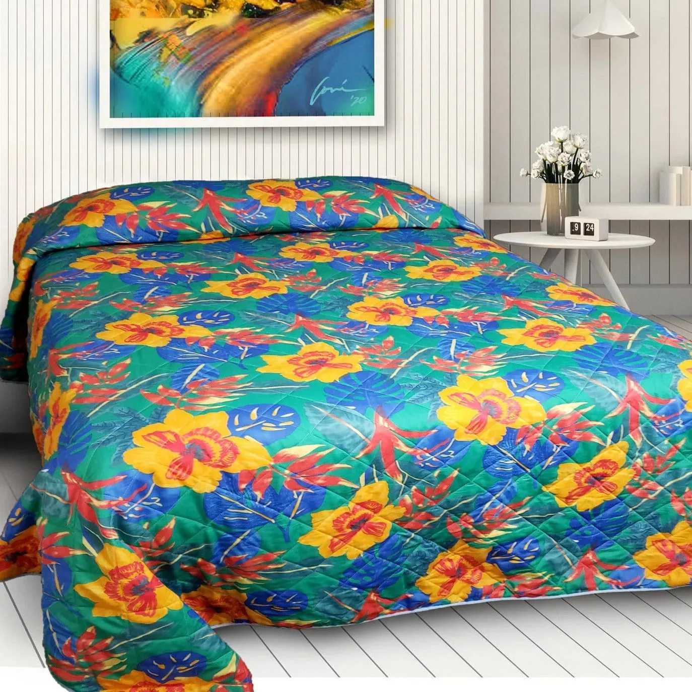 Quilted Tropical Print Bedspread 2 PK