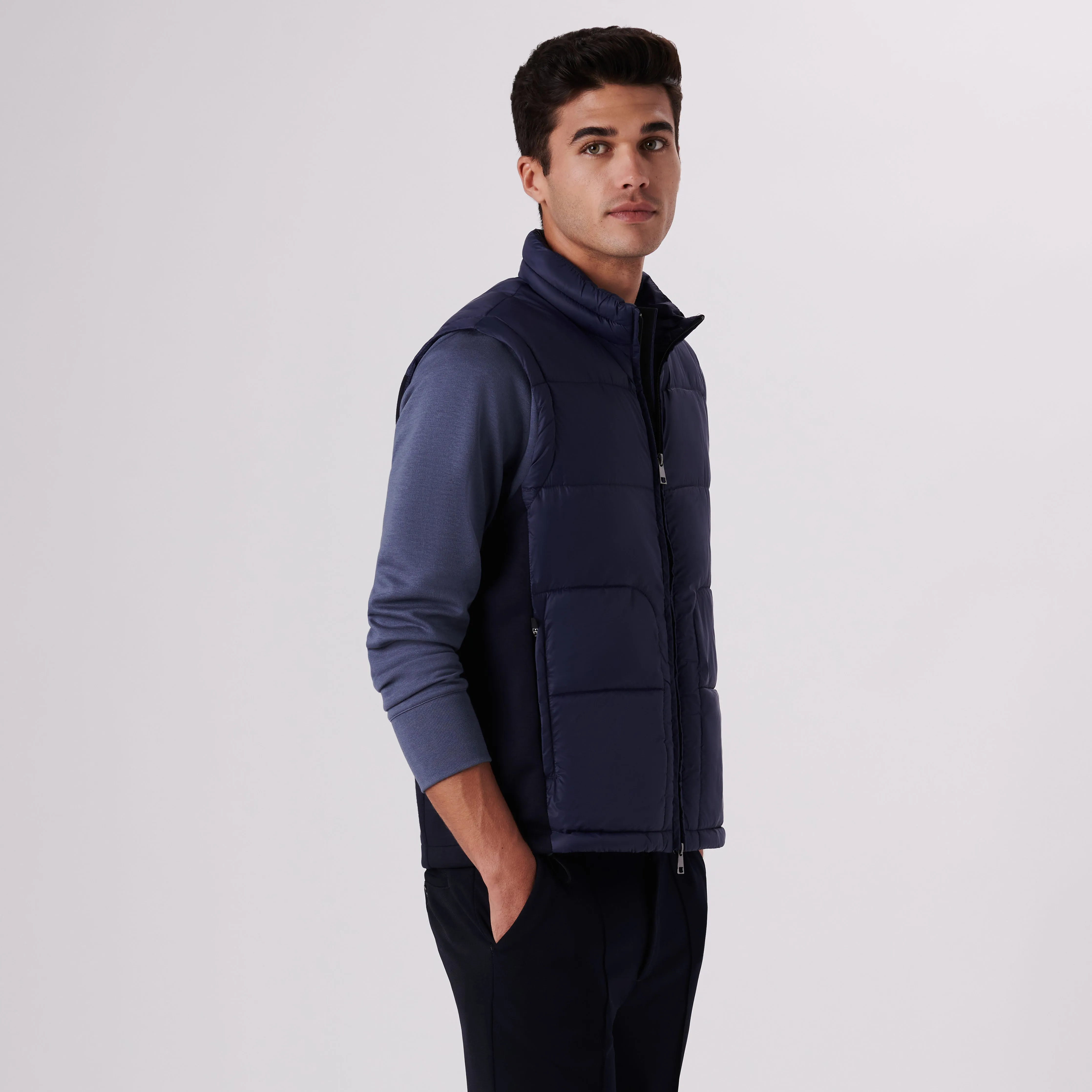 Quilted Vest With Knit Back