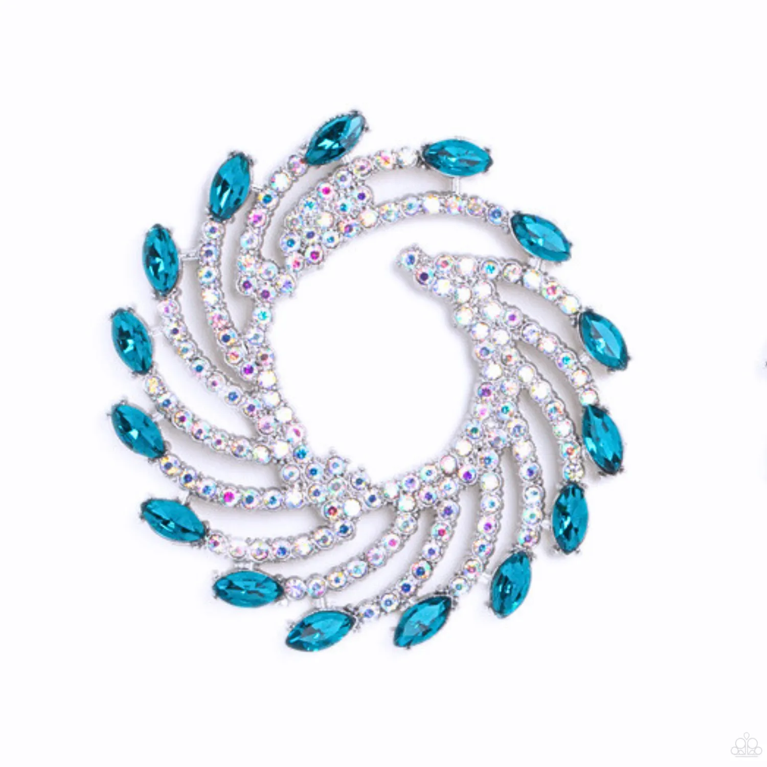 "Firework Fanfare" Silver Metal & Blue/Iridescent Rhinestone Pinwheel Post Earrings