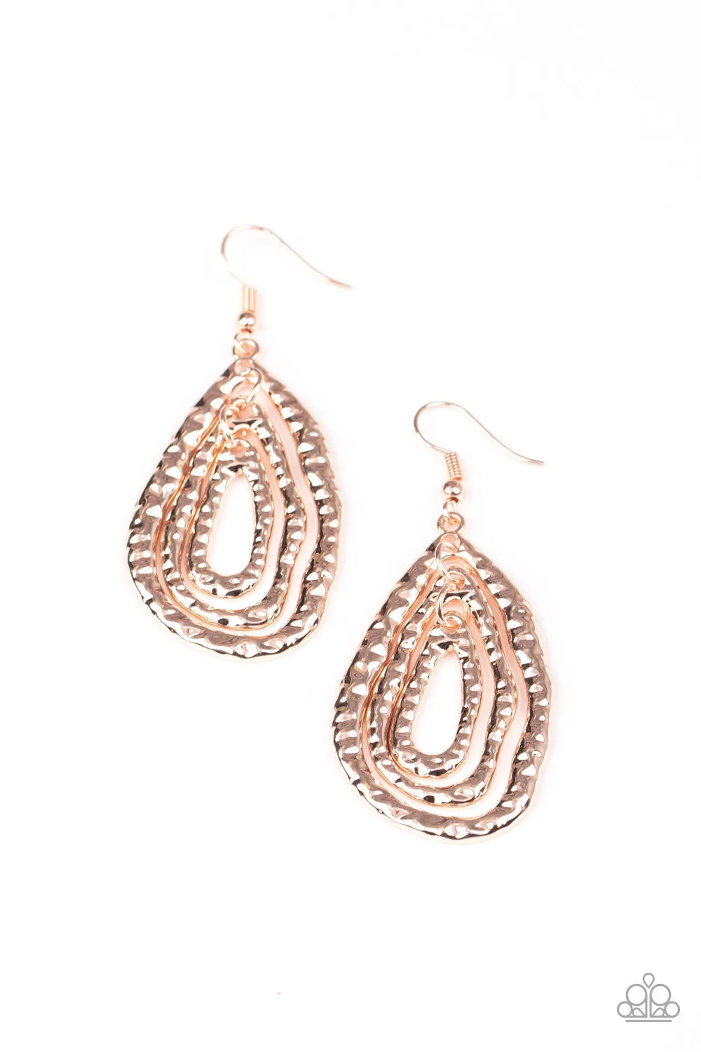 "Metallic Meltdown" Rose Gold Metal Multi Teardrop Hammered  Earrings