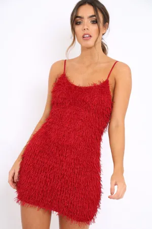 Red Shimmery Shaggy Dress - Sophie