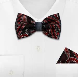 RED WOVEN BOW TIE & HANKIE SET