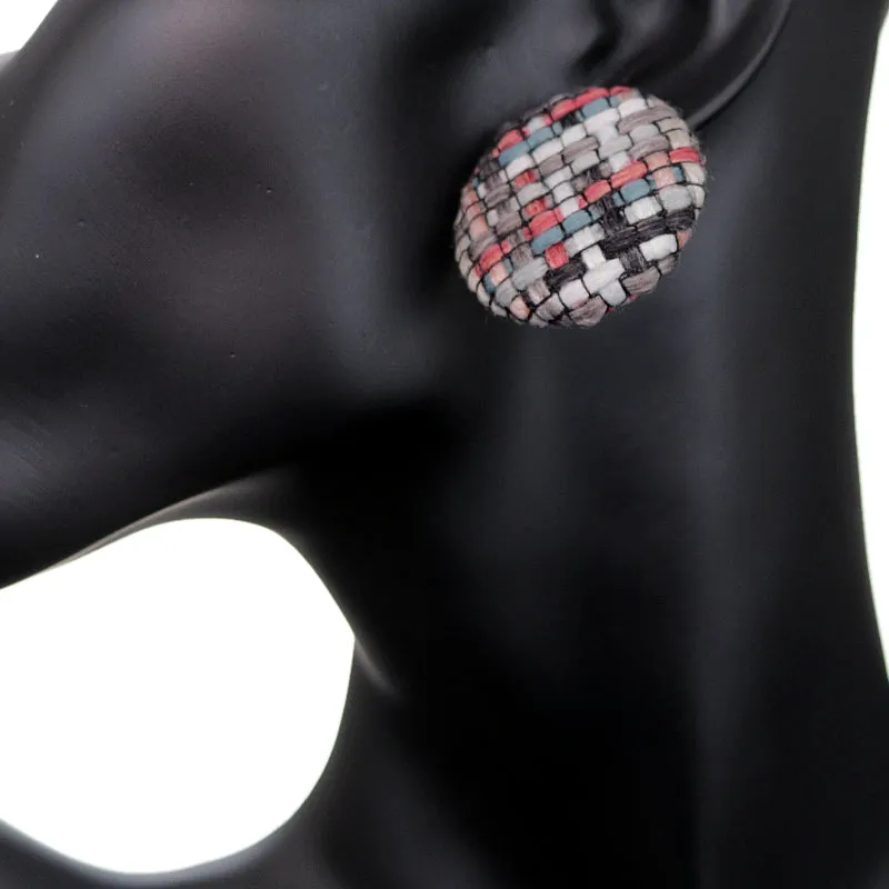 Red Woven Knit Stud Earrings