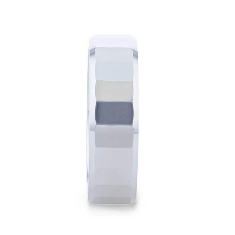 REFLECTOR | Tungsten Ring, Faceted Polished Center, Polished Beveled Edges