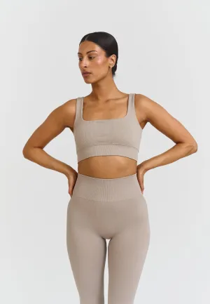 Ribbed Seamless Square Neck Bra - Cappuccino