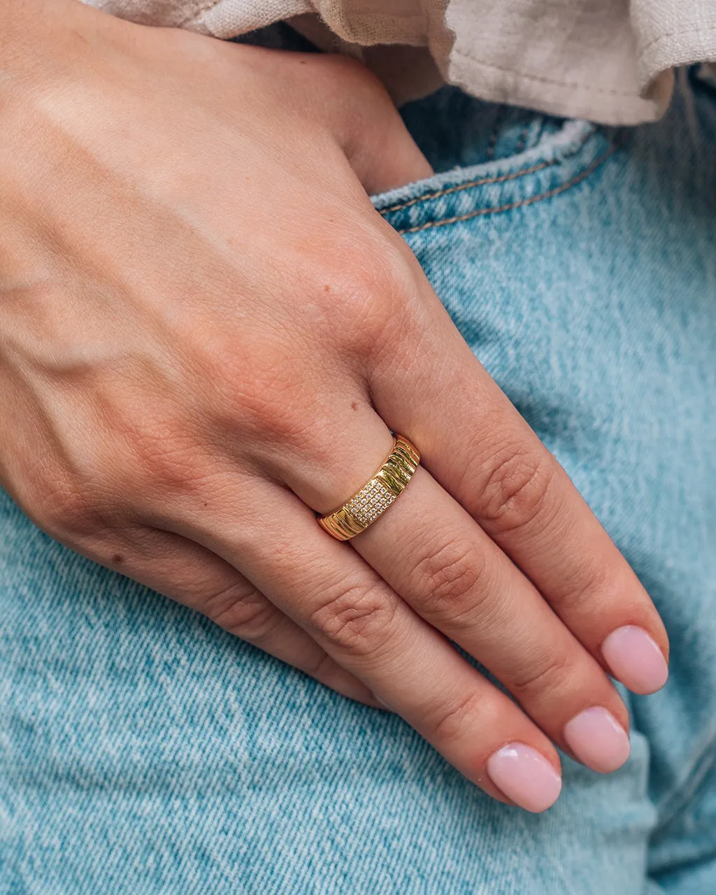 Riley CZ Textured Band Ring