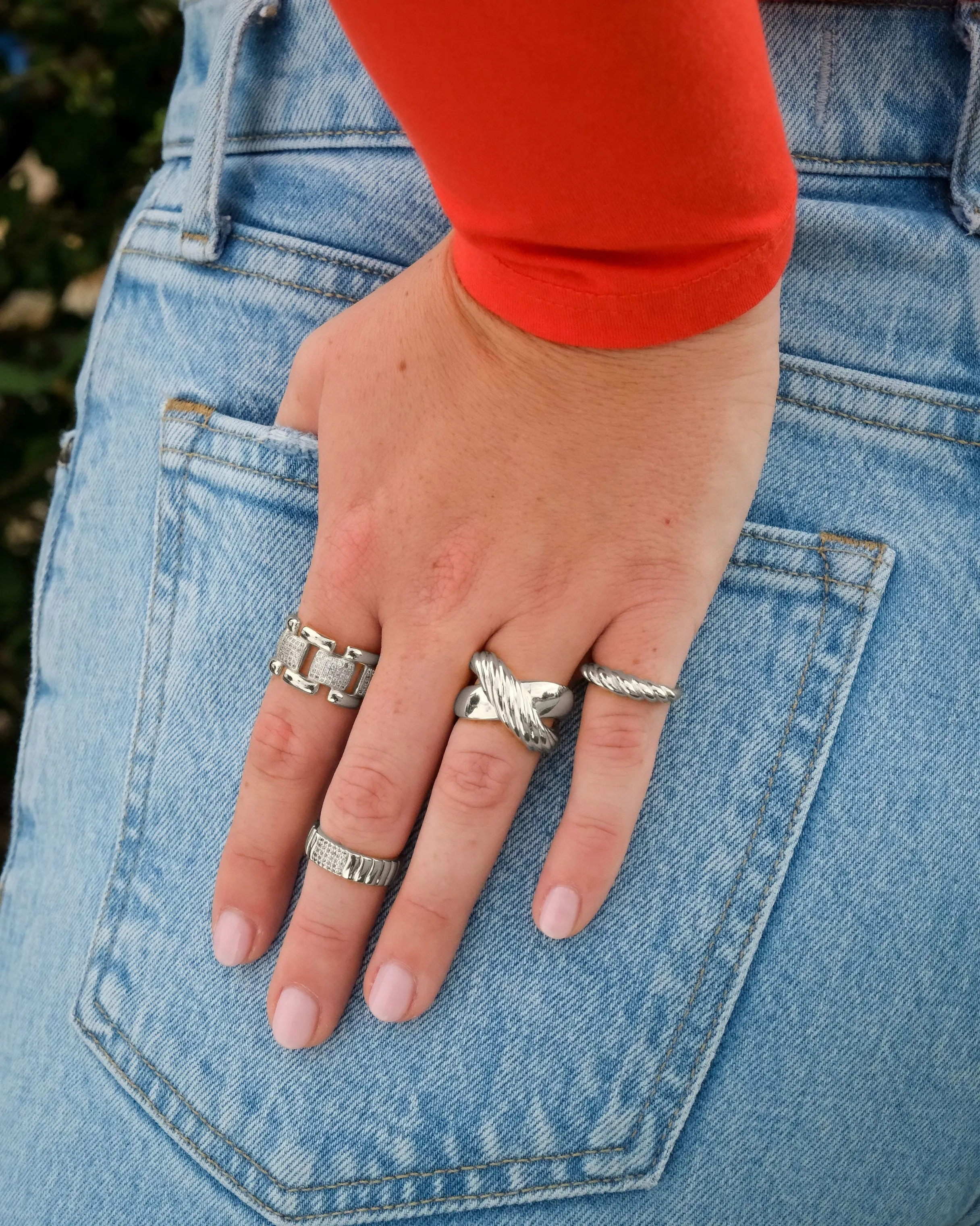 Riley CZ Textured Band Ring