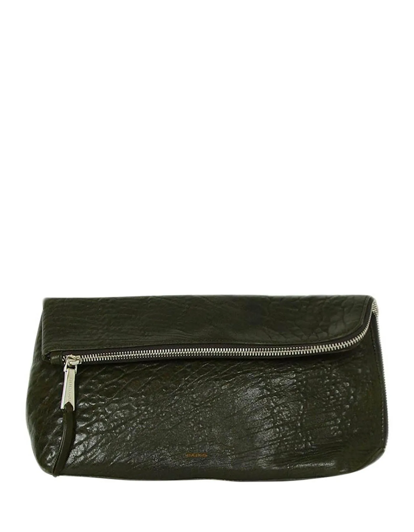 Rochas Dark Green Leather Zip Clutch