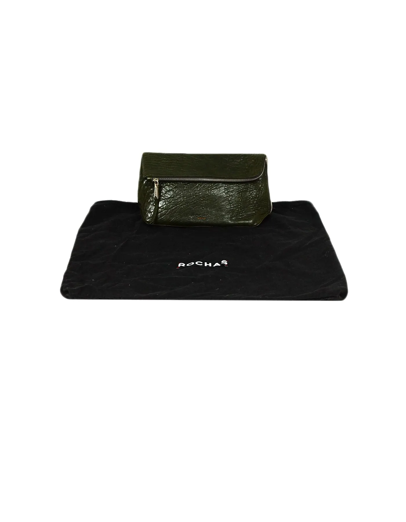 Rochas Dark Green Leather Zip Clutch