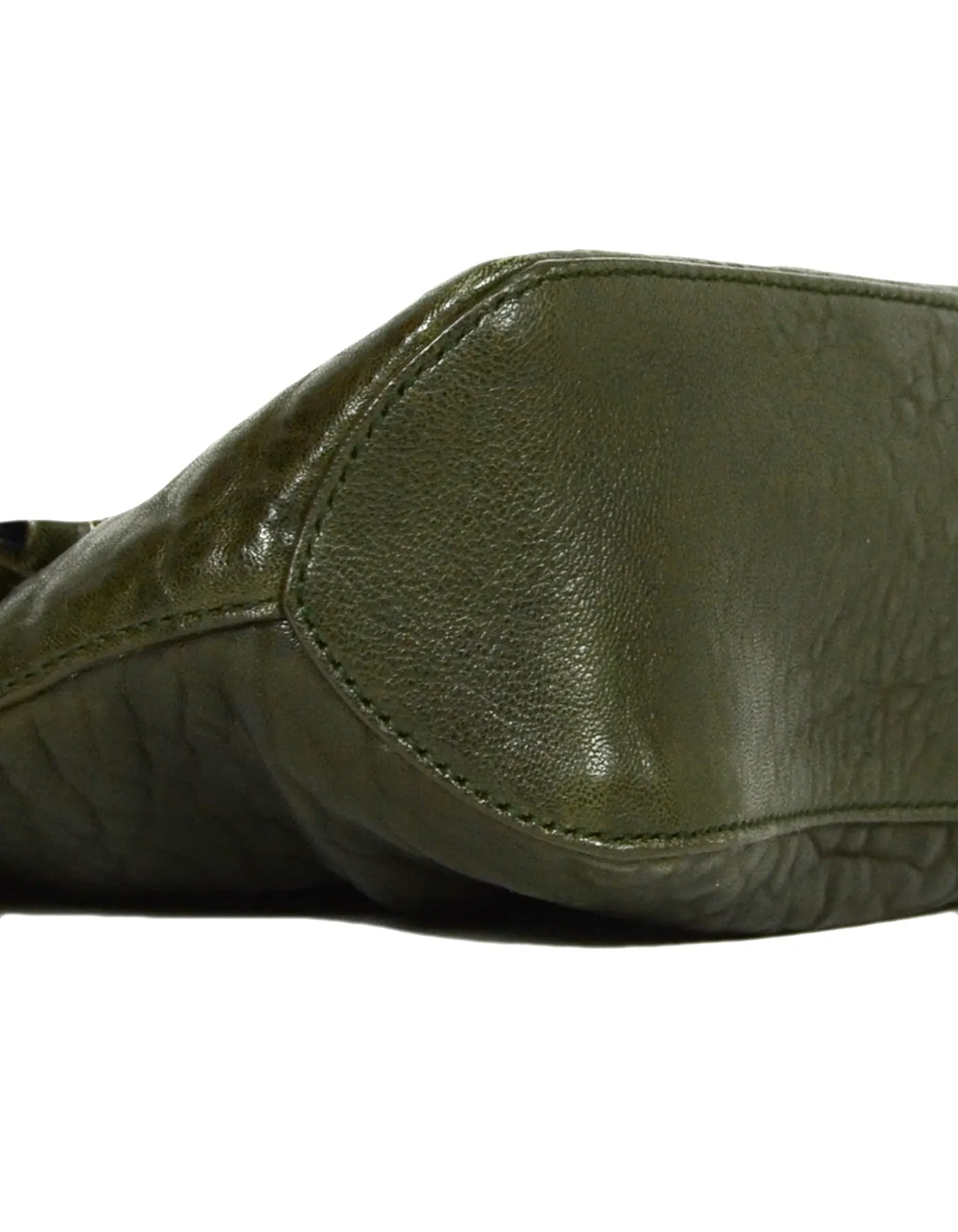Rochas Dark Green Leather Zip Clutch