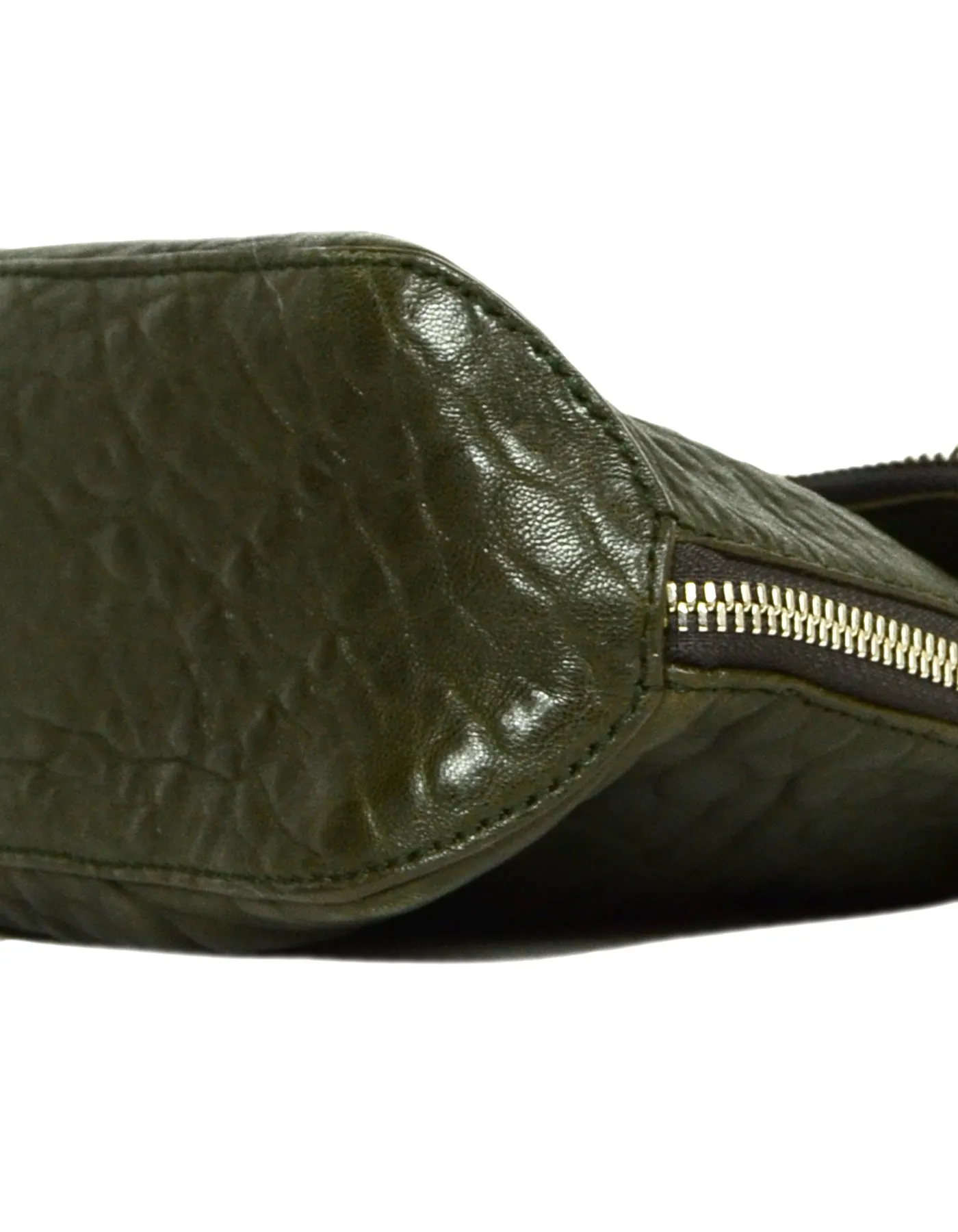 Rochas Dark Green Leather Zip Clutch