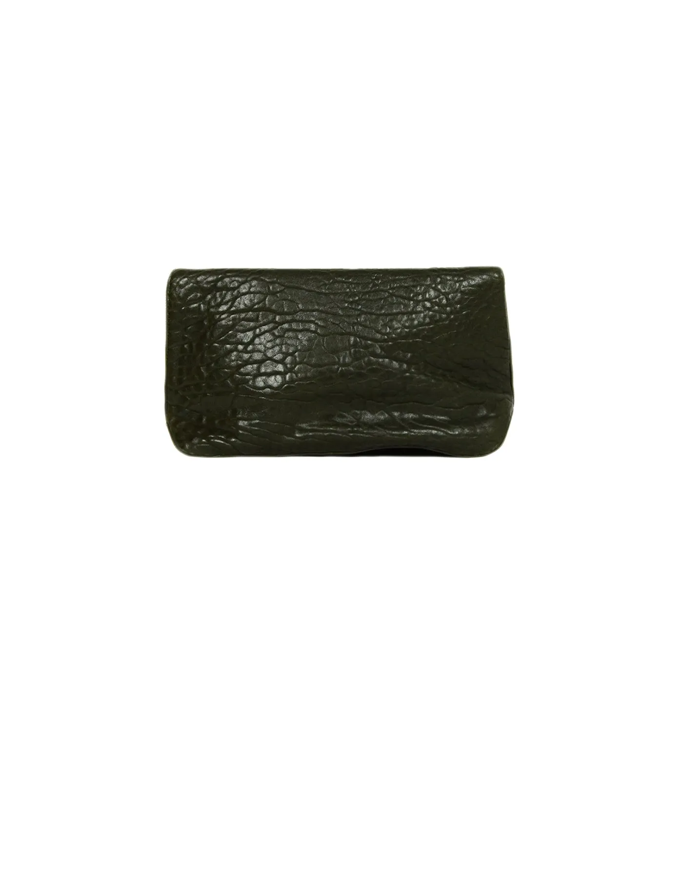 Rochas Dark Green Leather Zip Clutch
