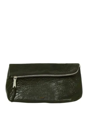 Rochas Dark Green Leather Zip Clutch