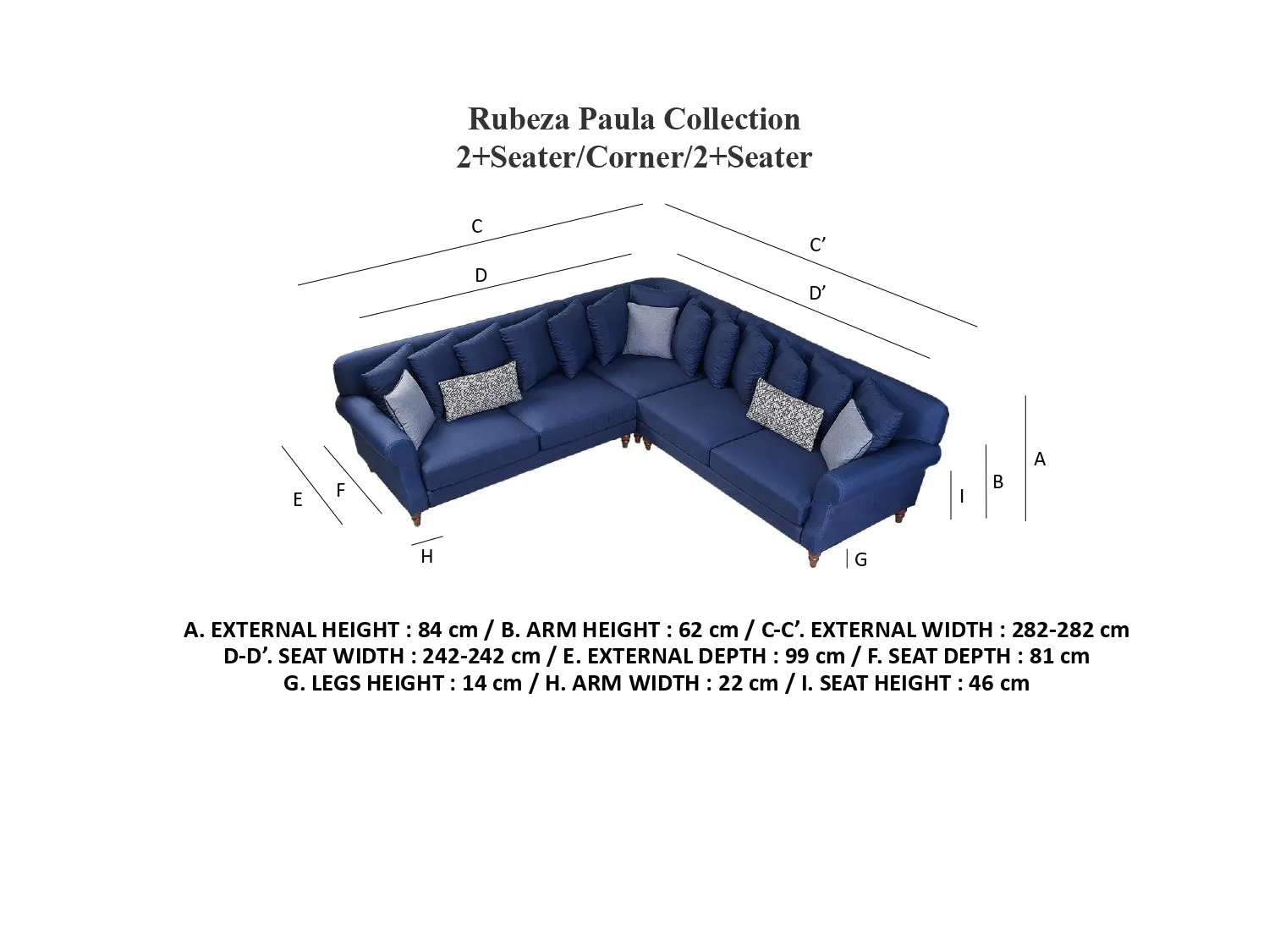 Rubeza Paula 2 Seater/Corner/2 Seater - Denim Blue