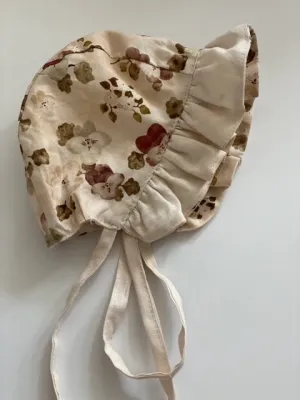 Ruffle Bonnet - Muted Florals & Cream Brim
