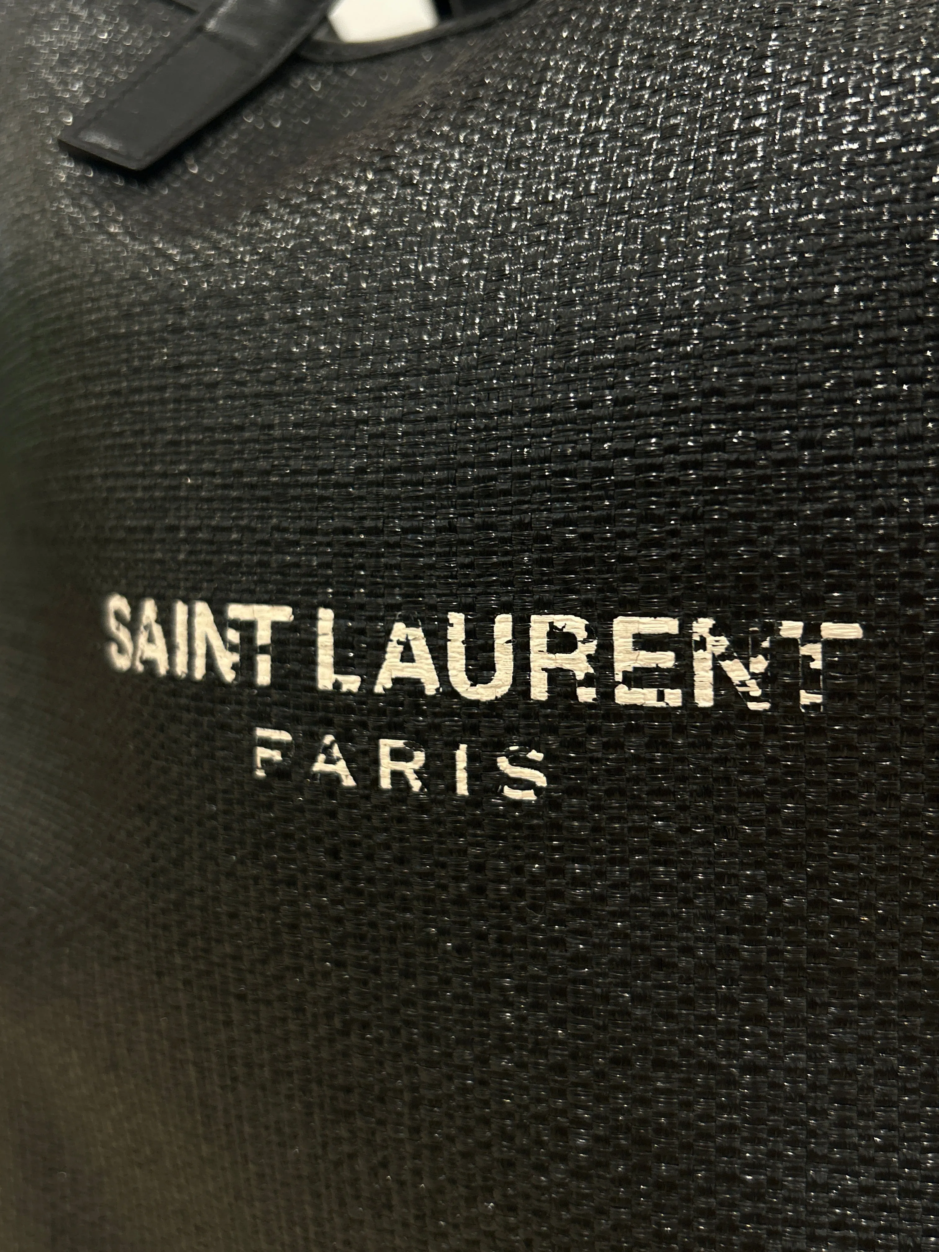 Saint Laurent Bag, Black Raffia & Leather Teddy Drawstring Tote Bag
