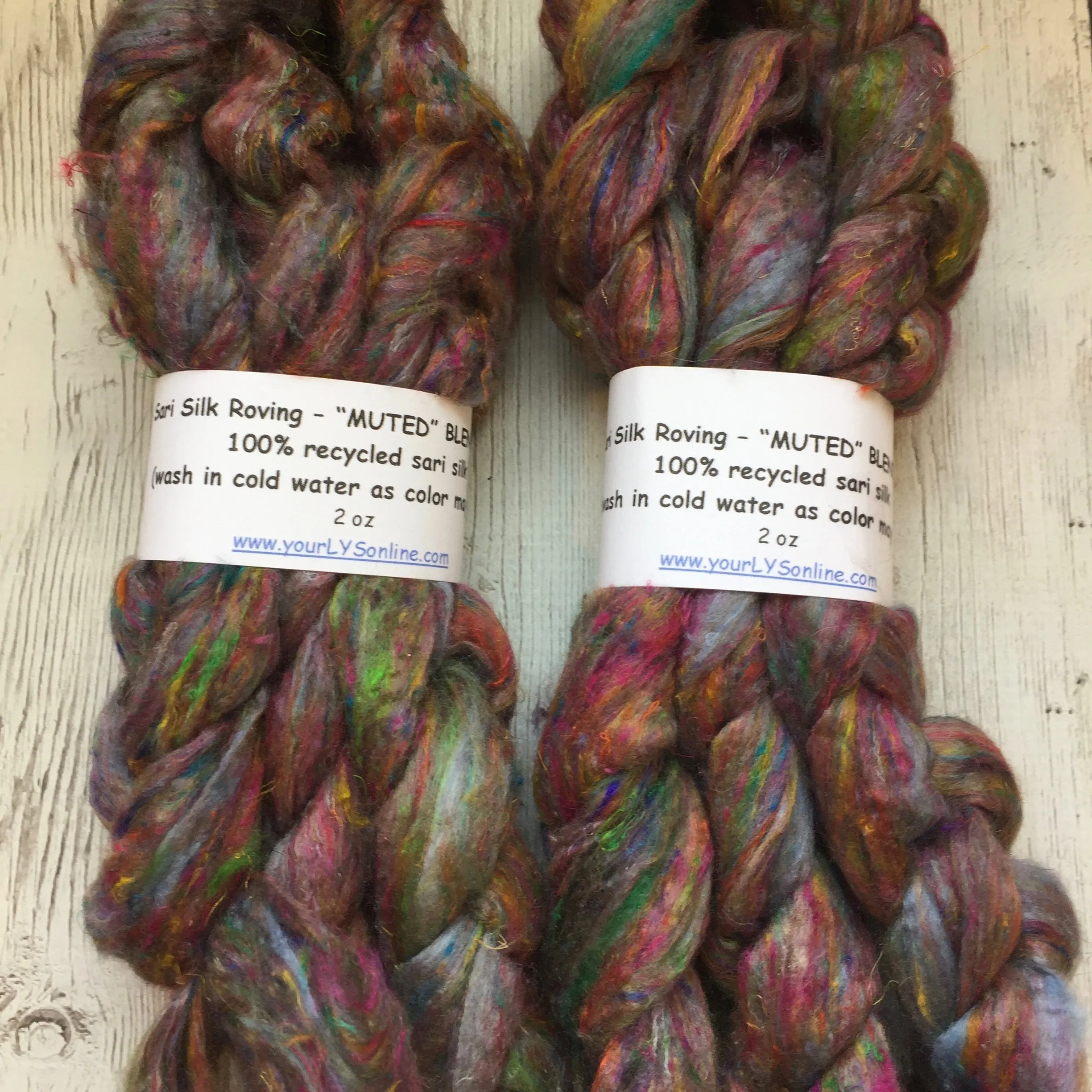 Sari Silk Waste Roving - MUTED BLEND - 2 oz