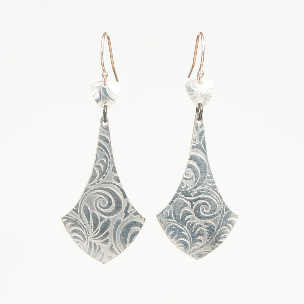 Scrolled Textured Silver Earrings