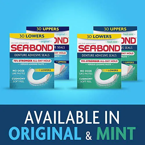 Sea Bond Secure Denture Adhesive Seals Combo Pack, Original, 15 Upper, 15 Lowers