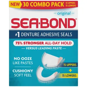 Sea Bond Secure Denture Adhesive Seals Combo Pack, Original, 15 Upper, 15 Lowers