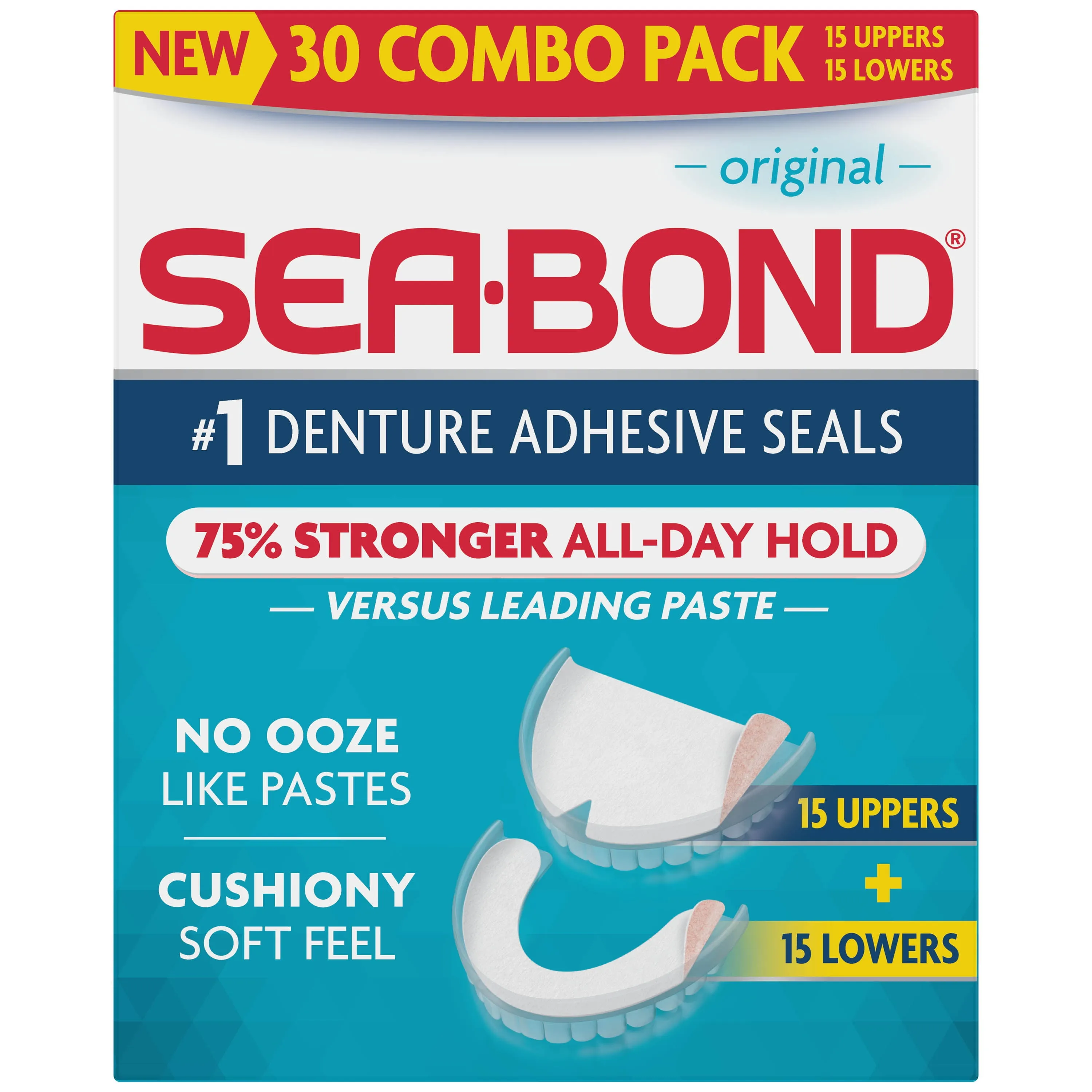 Sea Bond Secure Denture Adhesive Seals Combo Pack, Original, 15 Upper, 15 Lowers