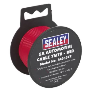 Sealey Automotive Cable Thick Wall 5A 7m Red